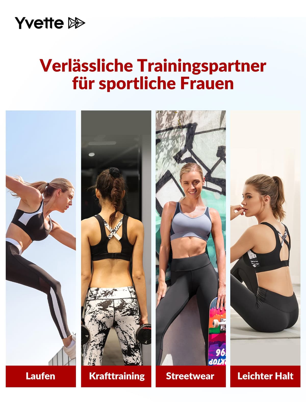 Yvette Sutien sport femei suport înalt spate încrucișat cu burete 75A – Negru