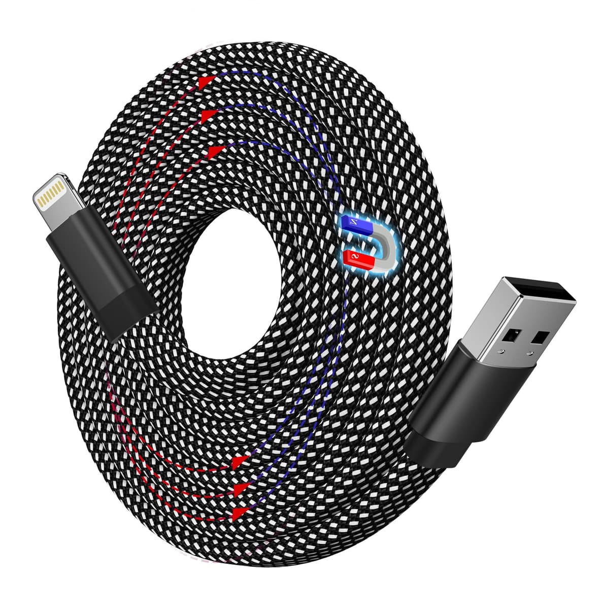 Magtame cablu magnetic telefon 1.5M, cablu USB certificat MFi, încărcător spiral iPhone