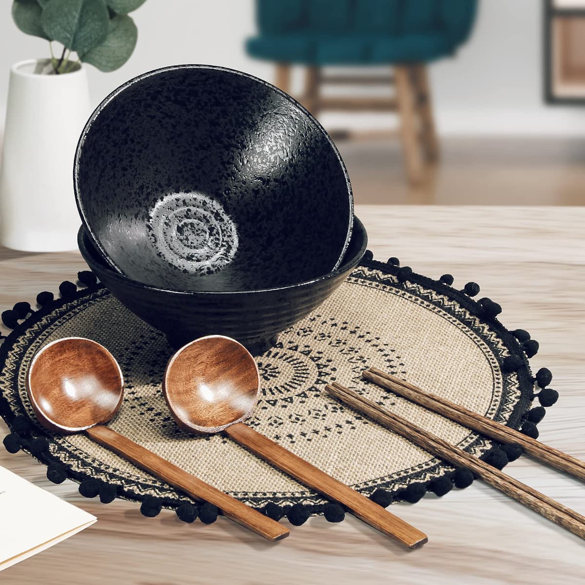 Bol Ceramic Ramen, Japonez 2 Seturi (6 Piese) 1000ml Bol Ramen, Bol Ramen Vintage Bol Salată, pentru Udon Soba Pho Tăiței Asiatici