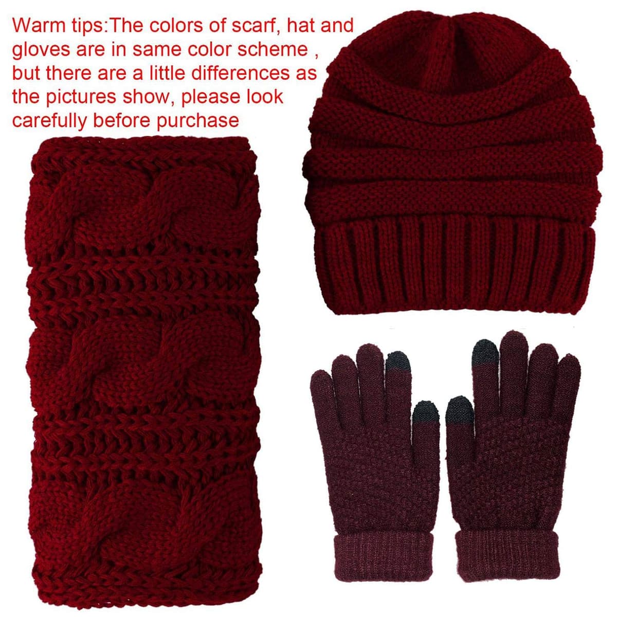 Set fular tricotat căciulă mănuși touchscreen pentru femei – bej mărime unică