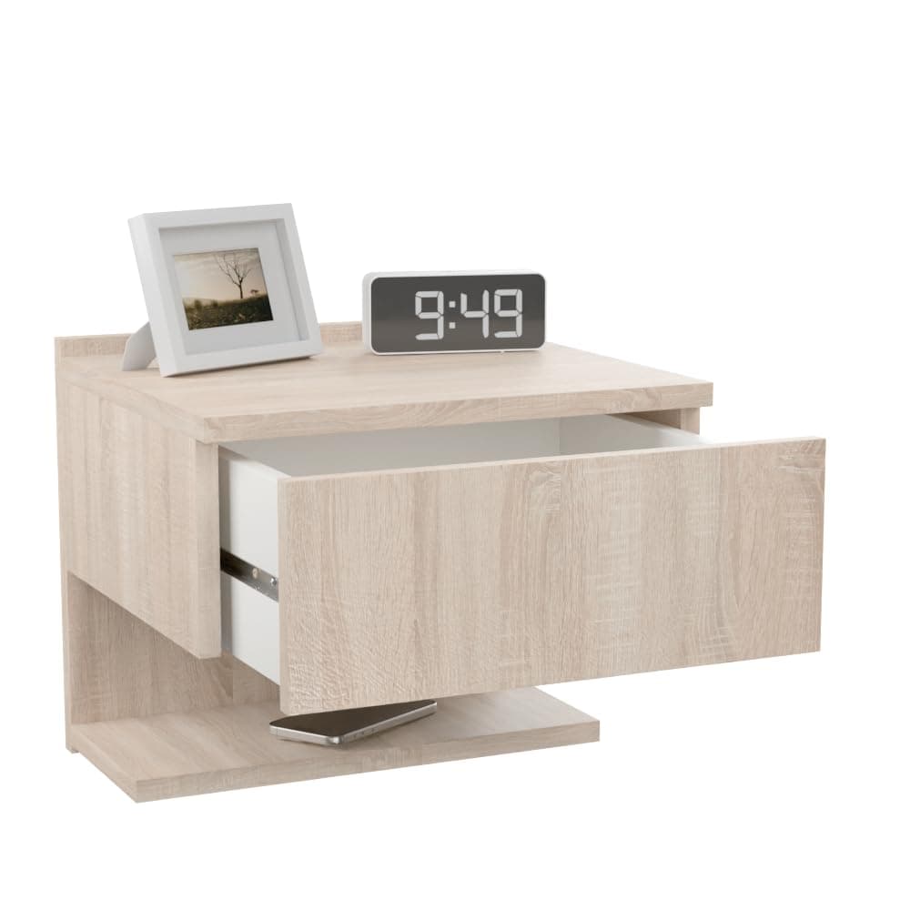 ComfortCove noptieră suspendată, masă perete subțire cu compartiment depozitare Sonoma