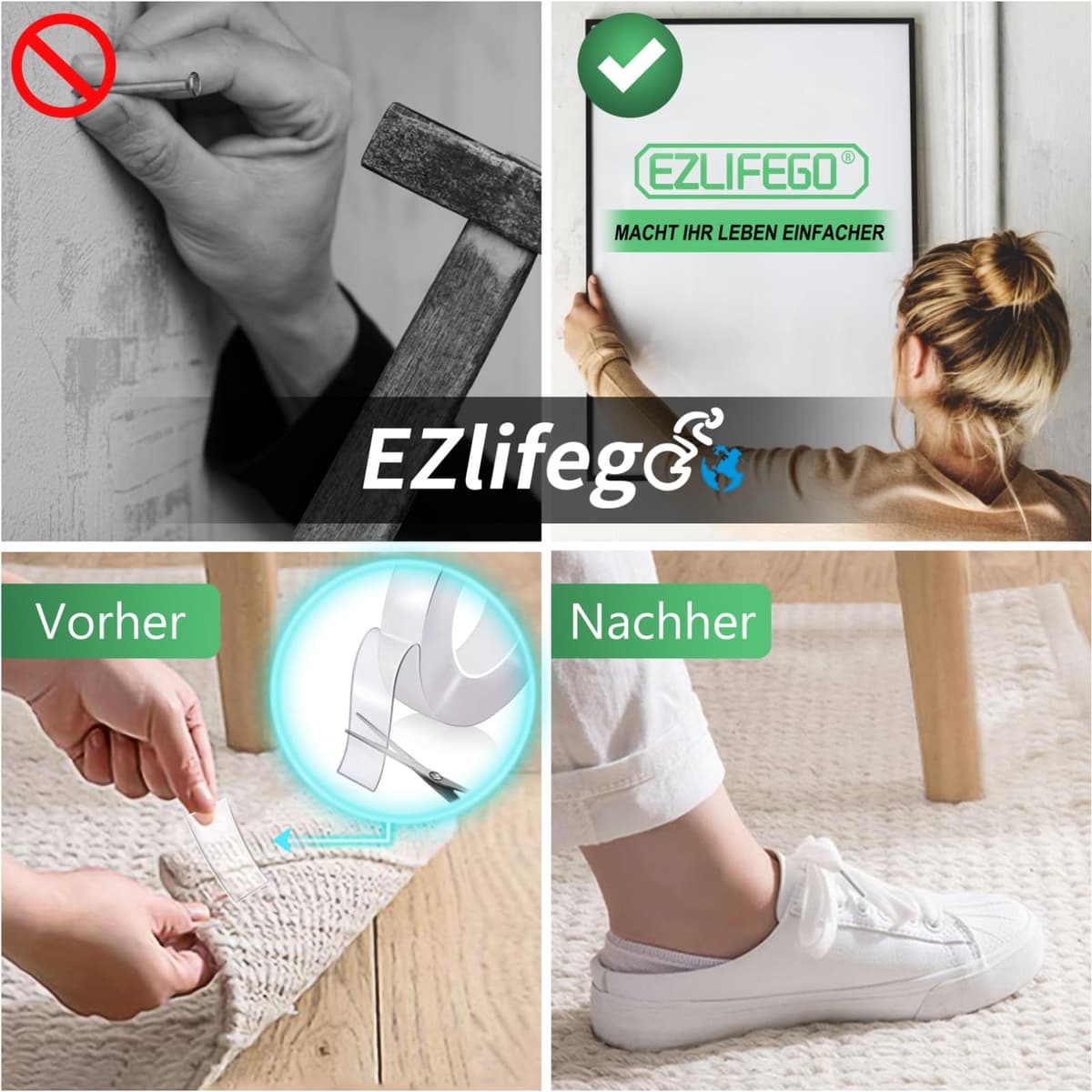 EZlifego bandă adezivă dublă nano rezistentă - transparent 3.0m x 3.0cm