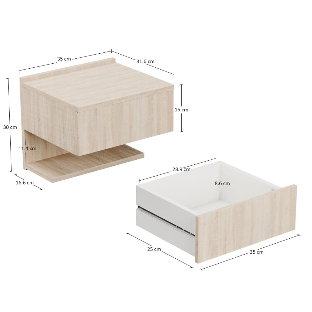 ComfortCove noptieră suspendată, masă perete subțire cu compartiment depozitare Sonoma