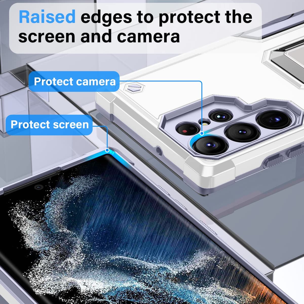 Whyzshiyi husă Samsung Galaxy S21 Ultra 5G cu suport inel, PC+TPU dublu strat protecție anti-șoc - alb