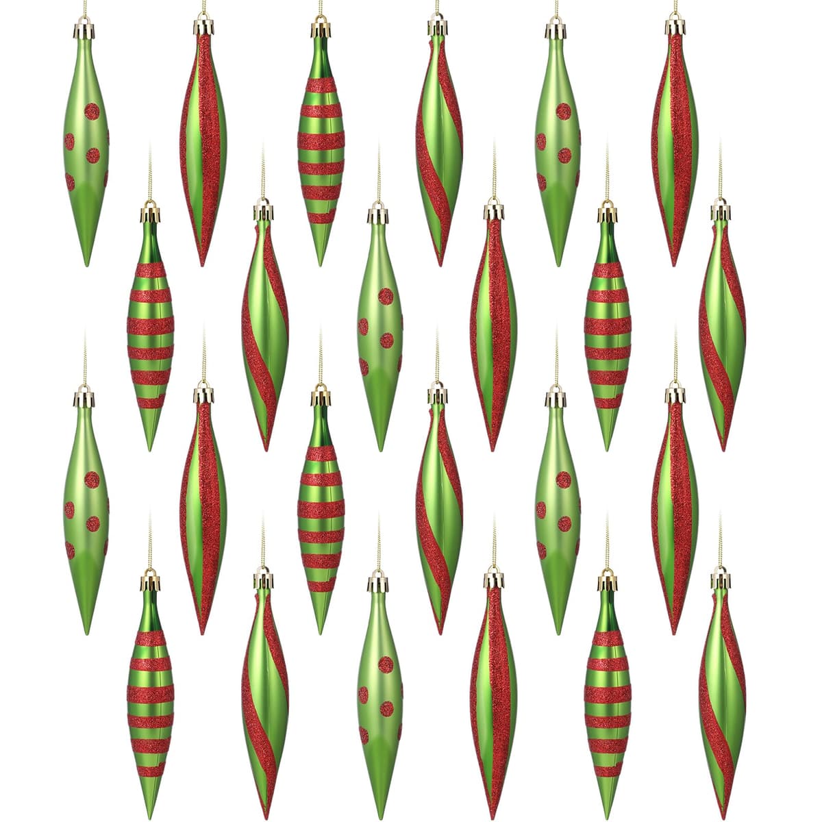 Ornamente Crăciun 24 buc 16×3cm decorațiuni mentă cu sclipici – roșu/verde