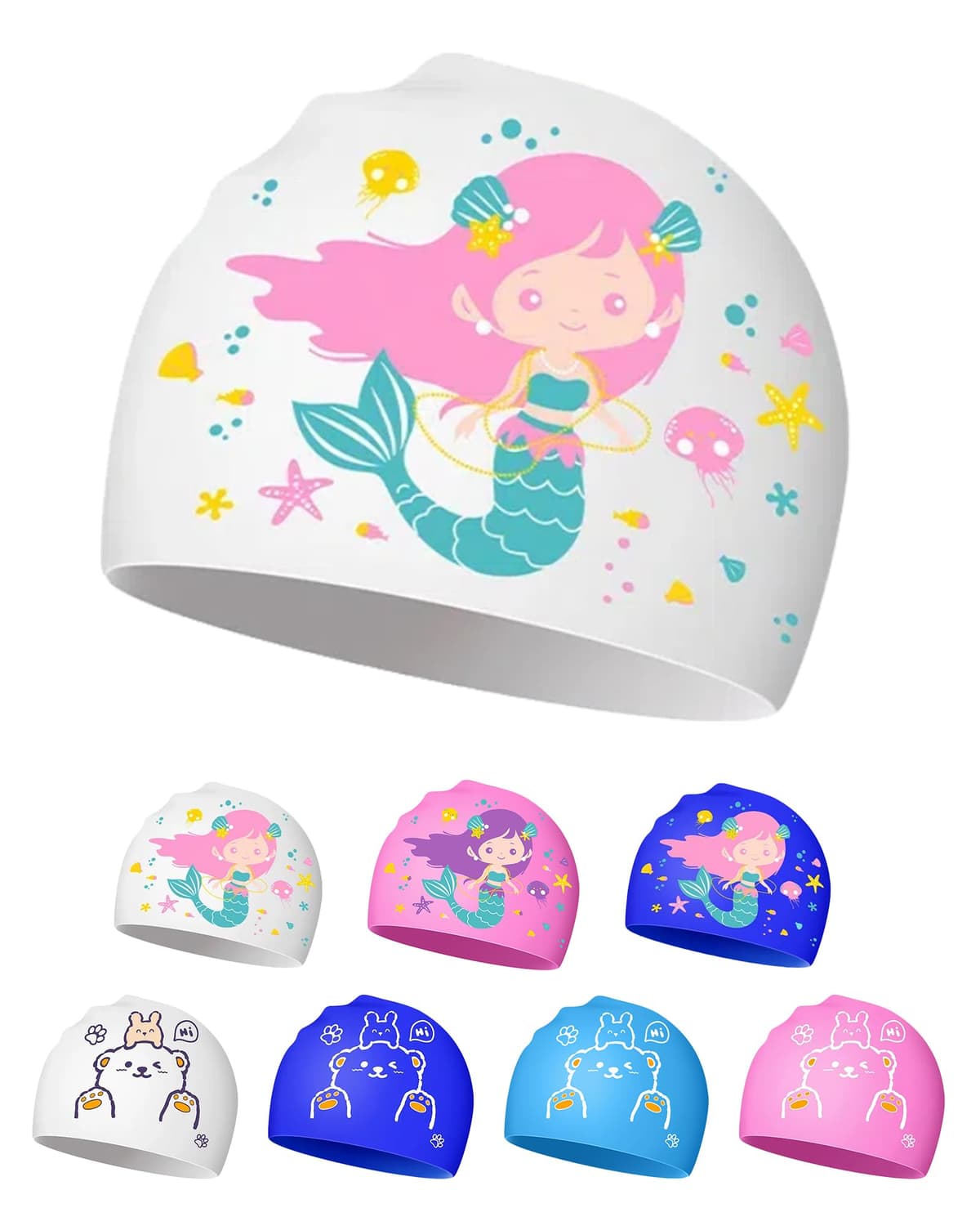 Căciulă înot copii silicon impermeabil design sirenă 4-12 ani