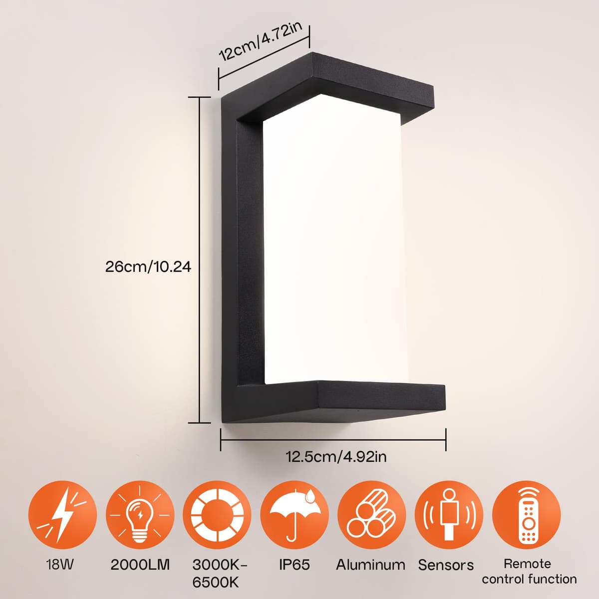 Aplică exterior cu senzor mișcare 18W telecomandă IP65 2000LM 3000K-6500K aluminiu pentru intrare