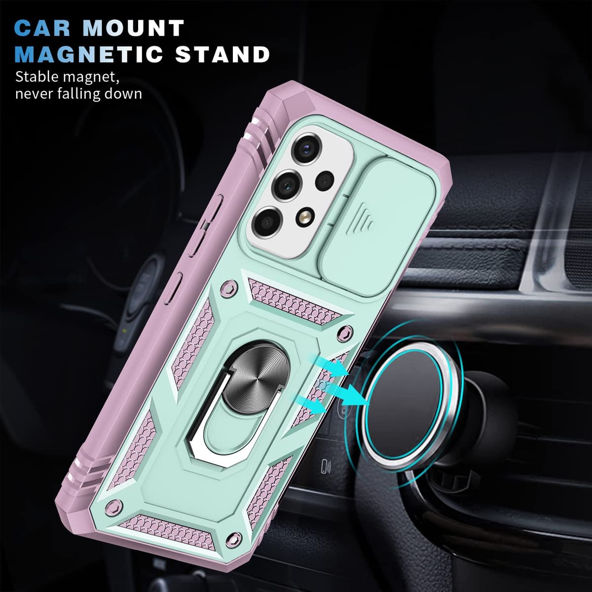 Whyzshiyi husă Samsung Galaxy S21 Ultra cu protecție cameră capac glisant, husă militară cu suport inel - roz