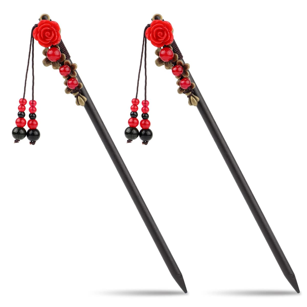 Ace păr chinezești vintage cu flori de trandafir – Accesorii tradiționale din lemn