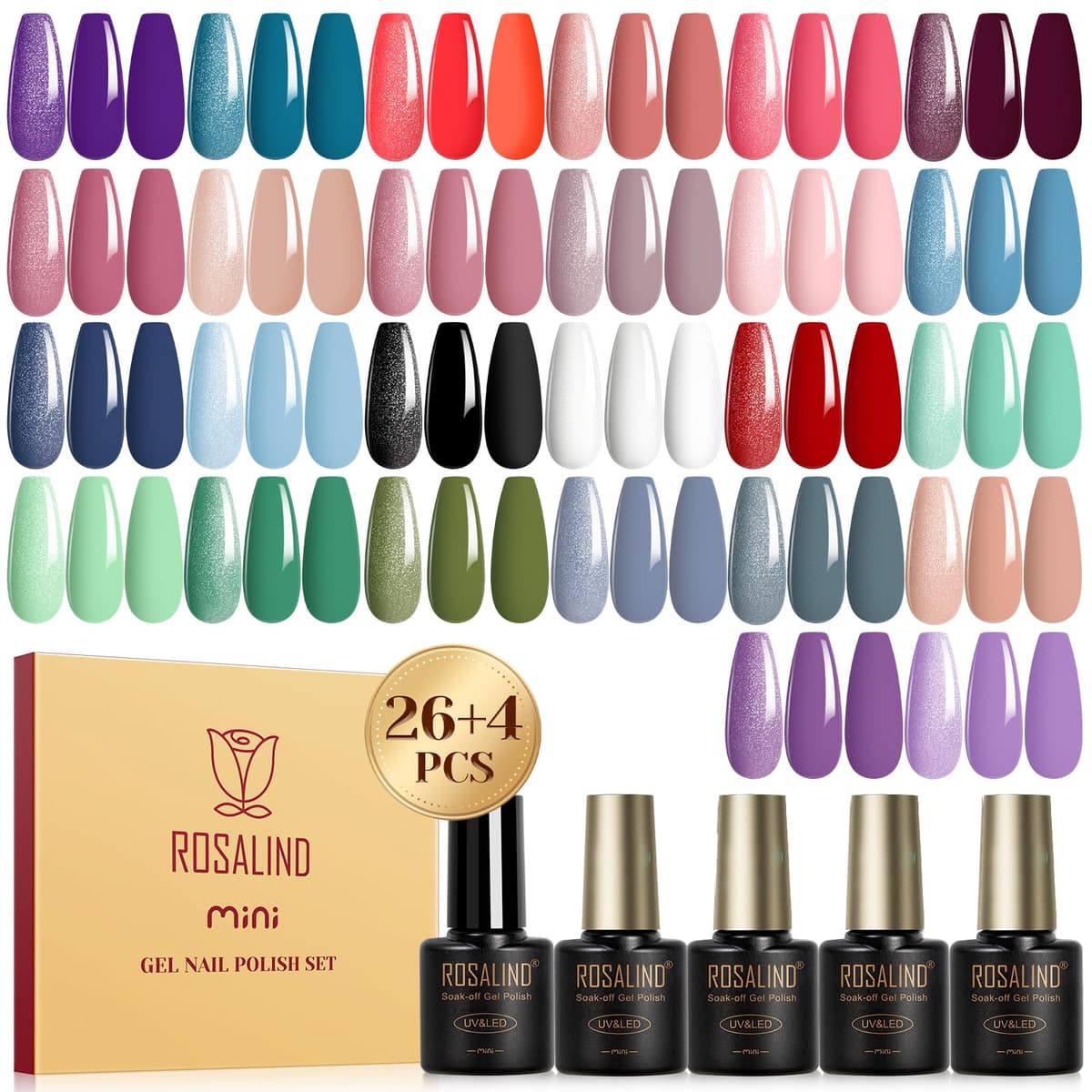 ROSALIND set lac unghii semi-permanent 30 culori – violet roz albastru verde roșu