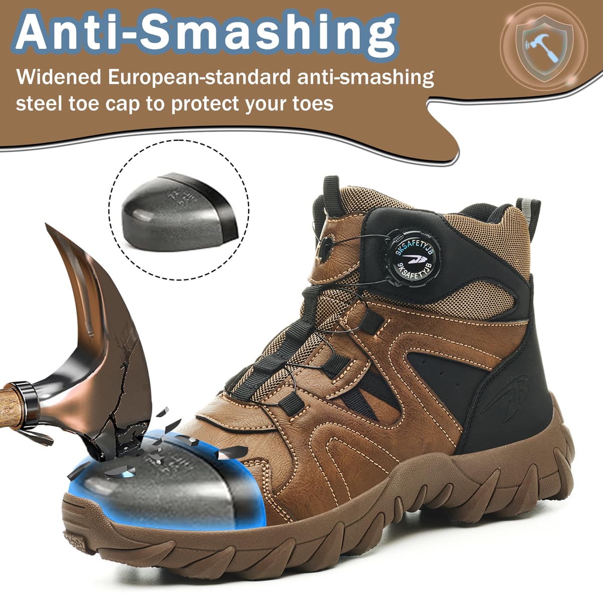 Bocanci siguranță anti-alunecare vârf oțel pantofi muncă – Maro EU 39