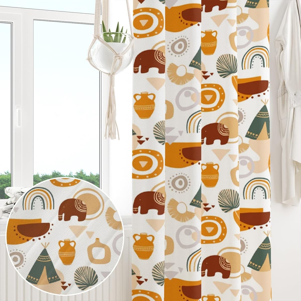 Perdele Boho Elefant Curcubeu Cute Plisate Separator Cameră – 107 x 160 cm