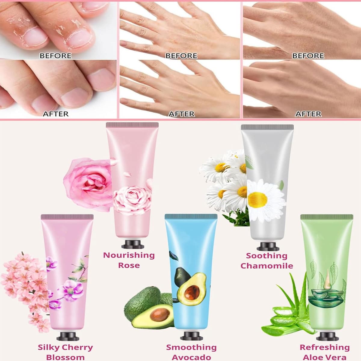 Set cremă de mâini Crăciun hidratantă reparatoare pentru mâini uscate – 5 piese