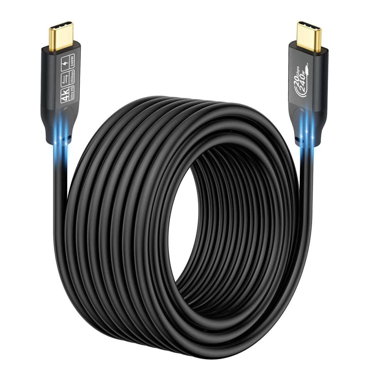 Cablu USB C 3.2 Gen 2 20Gbps, Type C 4K @ 60Hz Video 5A/240W PD3.1 Încărcare Rapidă E-Marker Thunderbolt 3/4 iPhone 15Pro MacBook Samsung (3M)