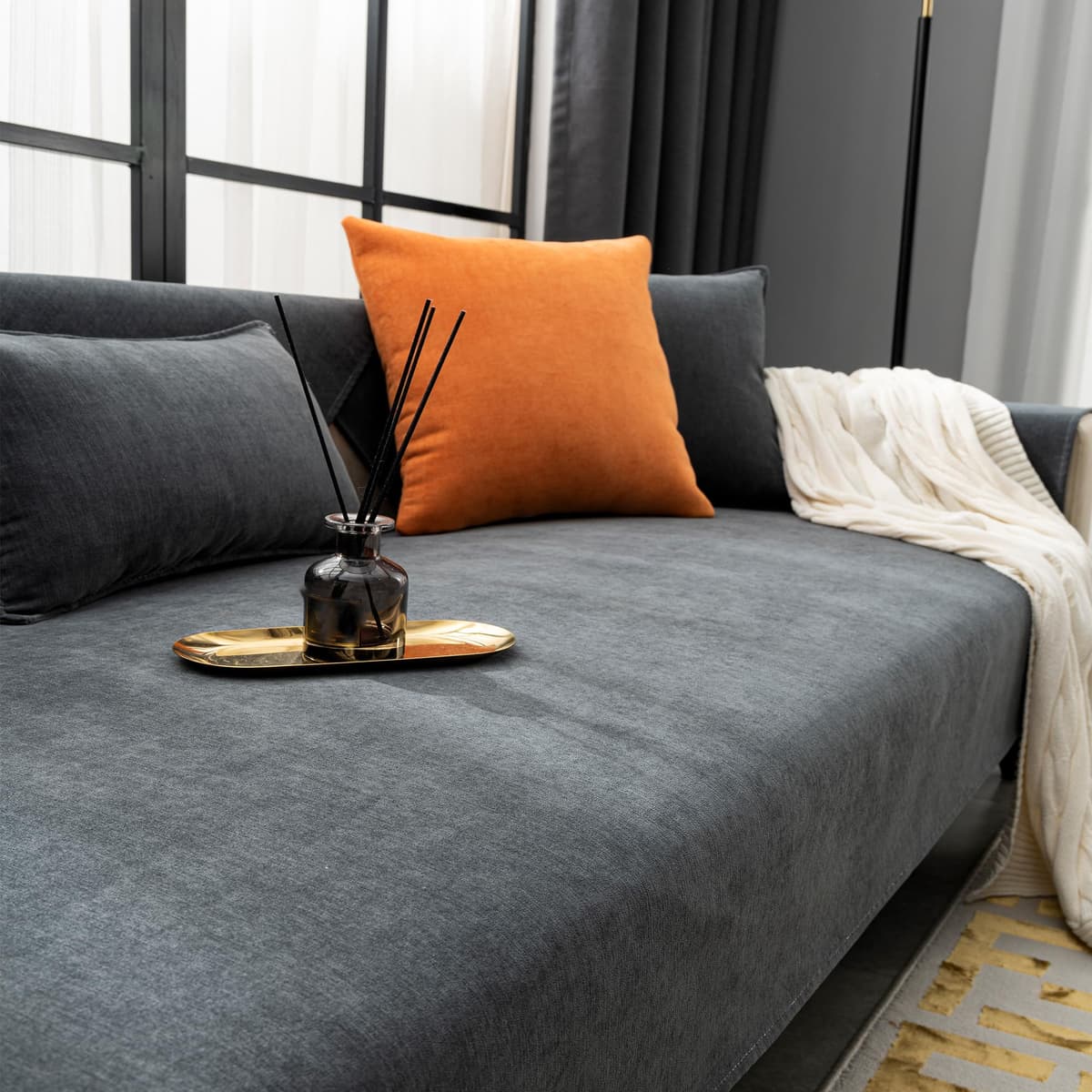 Husă canapea chenille antiderapantă protector pentru canapele în L – dimensiuni multiple