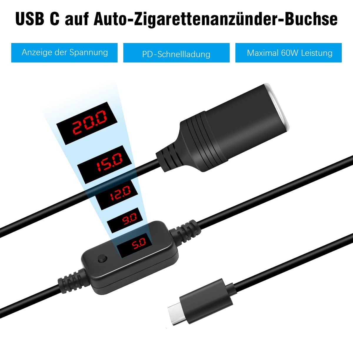 Adaptor USB C la brichetă auto 40W pentru camera mașină - negru
