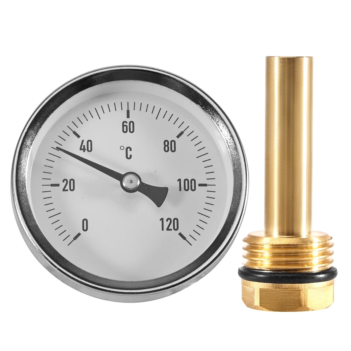 Termometru bimetalic Ø63mm 0-120°C conexiune G1/2 – negru