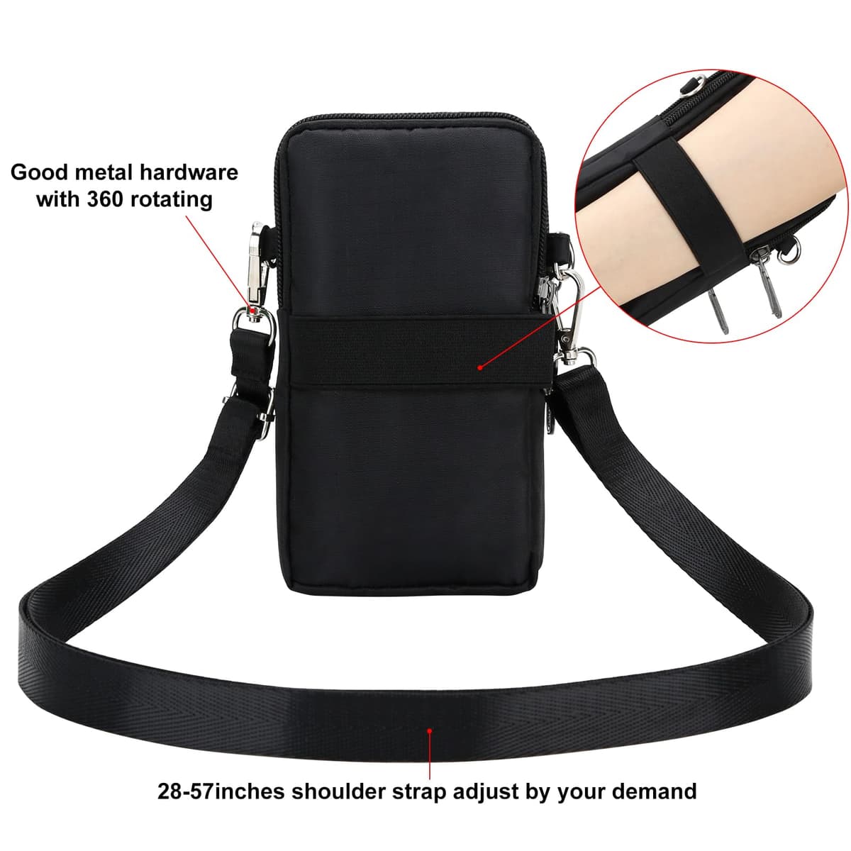 DOB SECHS geantă mică telefon pentru femei cu portofel, geantă braț nylon jogging multifuncțională 7 inch