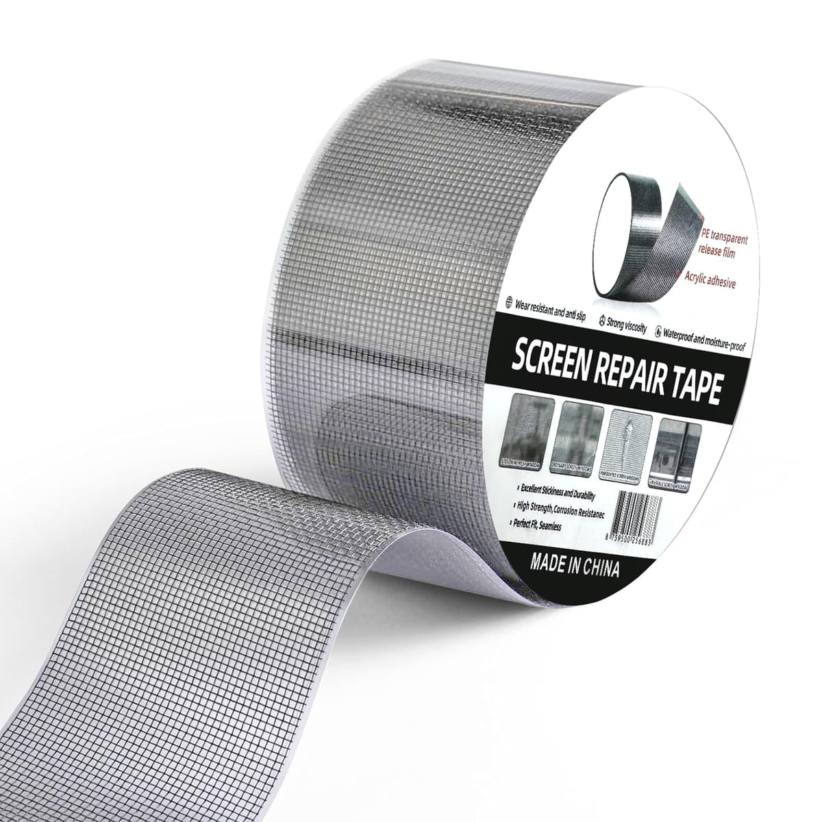 MLEJU bandă reparație plasă țânțari 10 cm x 6 m, autoadezivă, impermeabilă – gri