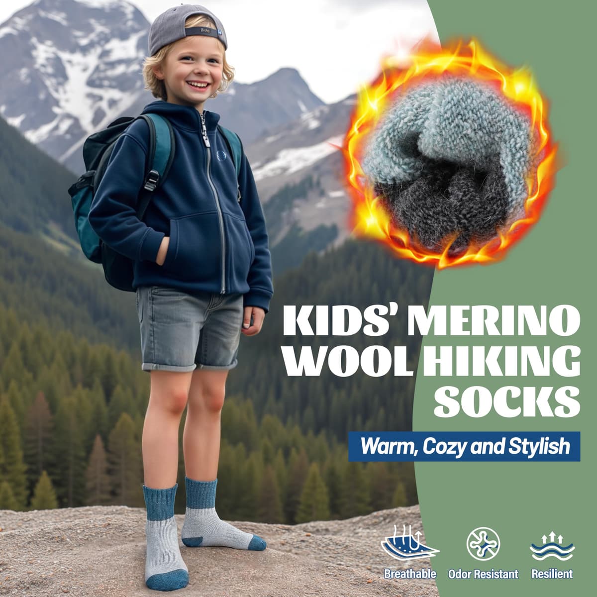 Șosete lână merino drumeții copii 6 perechi – termale groase căptușite iarnă – bloc culori 26-29