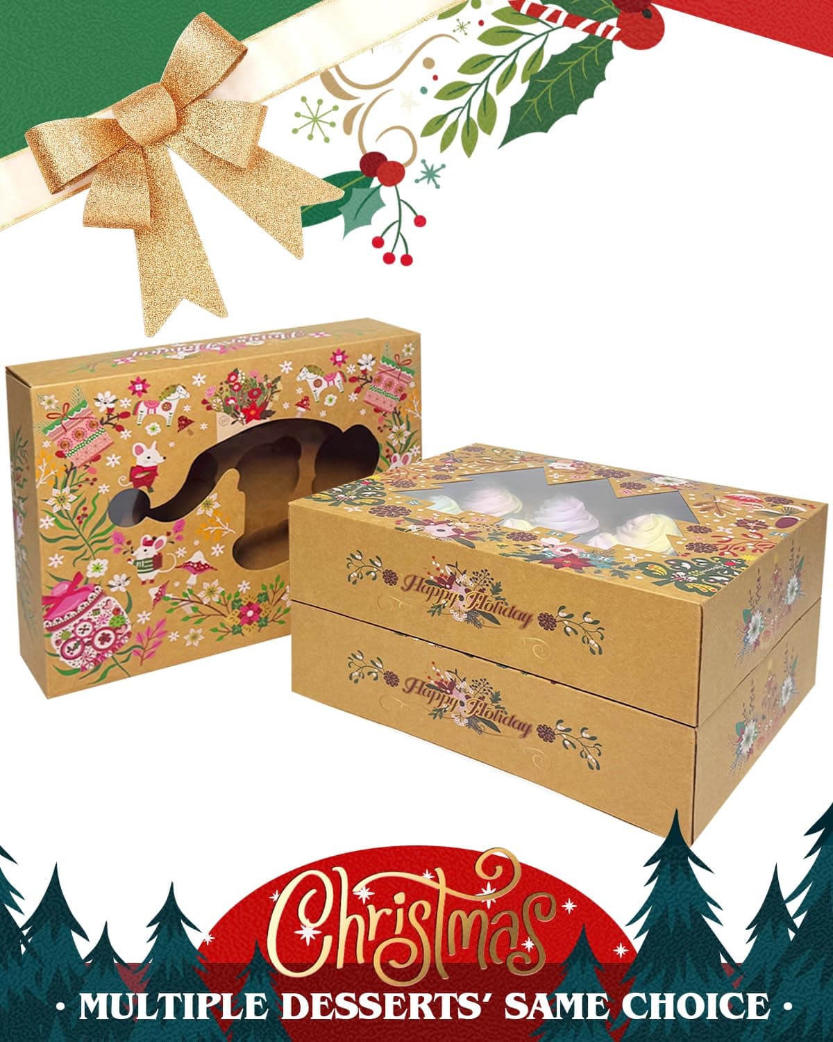 Gcardist Cutii prăjituri Crăciun 12 bucăți cu fereastră – 33x25.4x8.89 cm